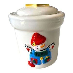 NEW Holiday Jar Candle Snowman Star on Lid Christmas Red Candle